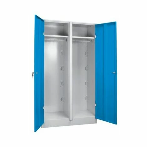 Wolf Stahlschrank - Kleiderschrank Breit, Mit Bodensockel - Türen Lichtblau RAL 1 Wolf Stahlschrank - Kleiderschrank Breit, Mit Bodensockel - Türen Lichtblau RAL