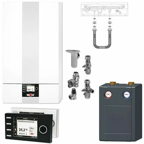 WOLF CGB-2 24 KW Gasbrennwert-Heizungspaket Mit Bedienmodul BM-2 In Weiß Und Verrohrungsgruppe Heizkreis 1 WOLF CGB-2 24 KW Gasbrennwert-Heizungspaket Mit Bedienmodul BM-2 In Weiß Und Verrohrungsgruppe Heizkreis