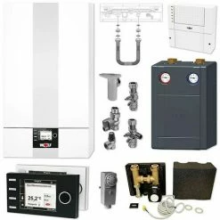 WOLF CGB-2 14 KW Gasbrennwert-Heizungspaket Mit Bedienmodul BM-2 In Weiß Und Verrohrungsgruppe Mischkreis