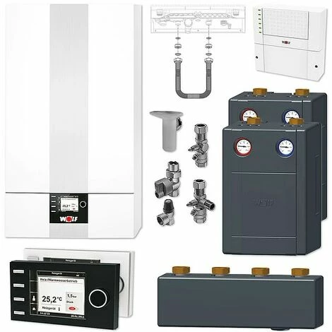 WOLF CGB-2 14 kW Gasbrennwert-Heizungspaket mit Bedienmodul BM-2 in weiß und Verrohrungsgruppen Heiz- & Mischkreis WOLF CGB-2 14 KW Gasbrennwert-Heizungspaket Mit Bedienmodul BM-2 In Weiß Und Verrohrungsgruppen Heiz- & Mischkreis -WOLF Geschäft 34033166 1