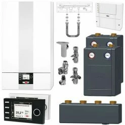WOLF CGB-2 24 KW Gasbrennwert-Heizungspaket Mit Bedienmodul BM-2 In Weiß Und Verrohrungsgruppen Heiz- & Mischkreis