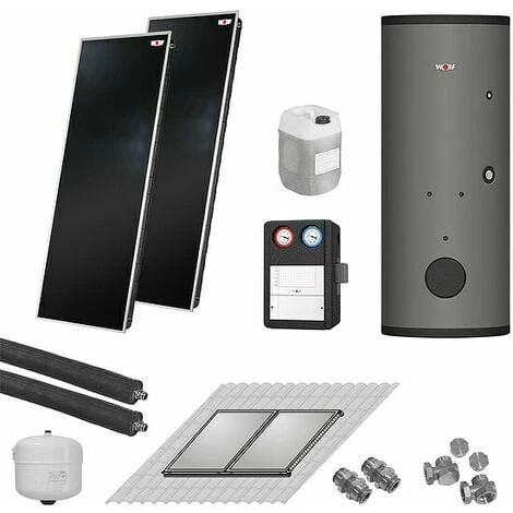 WOLF Solaranlage Mit 2 Stk. TopSon F3-1 Kollektoren, SM2-2 Regelung Und Solarspeicher SEM-2-300 - 7700965W04 1 WOLF Solaranlage Mit 2 Stk. TopSon F3-1 Kollektoren, SM2-2 Regelung Und Solarspeicher SEM-2-300 - 7700965W04